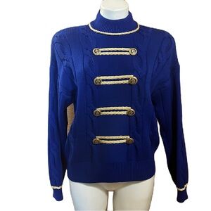 St. John Collection Royal Blue Military Style Sweater with Gold Details M